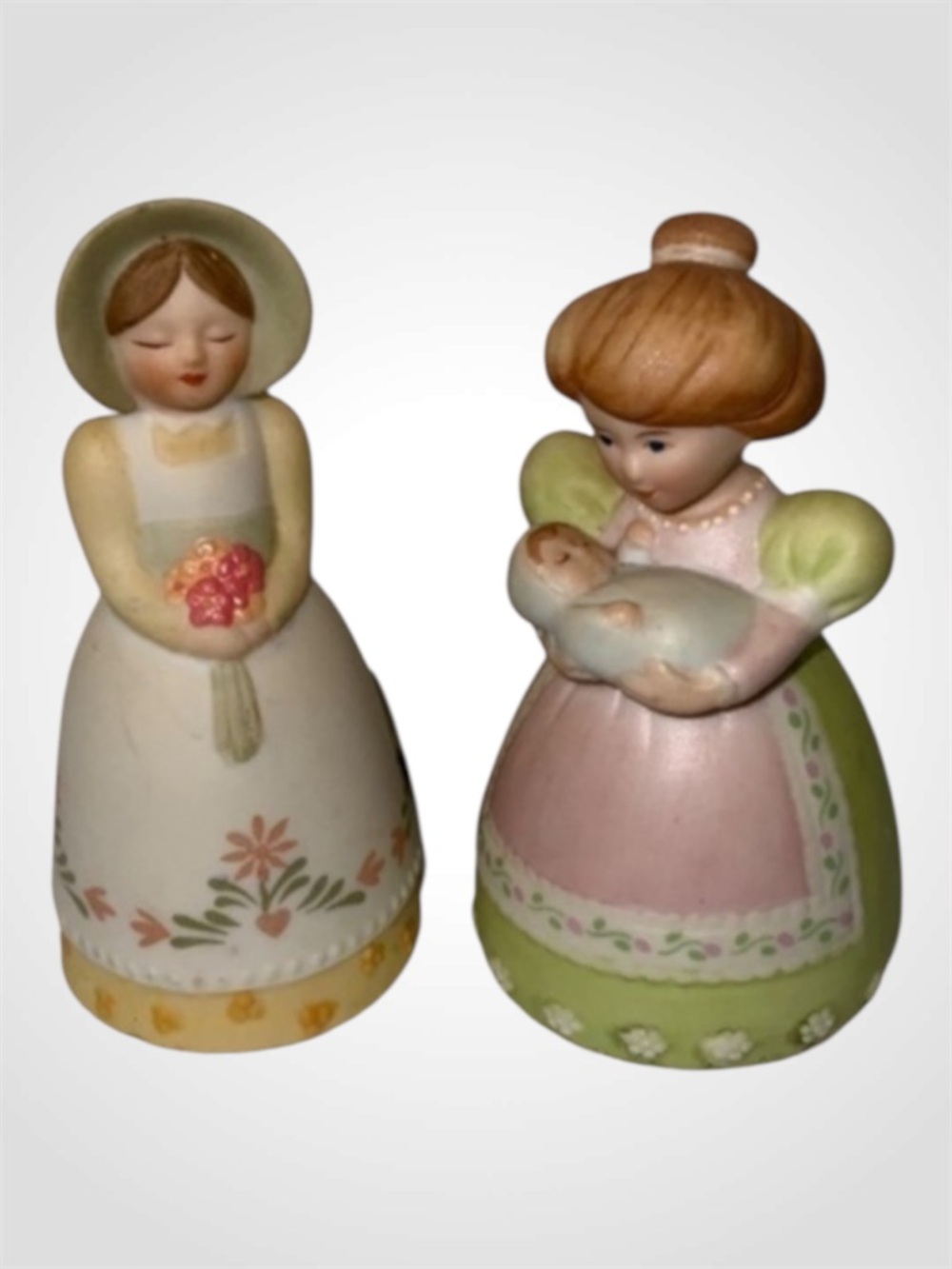 Avon 1985 & 1998 Country Women Porcelain Bell Collectible Figurines 3.25”